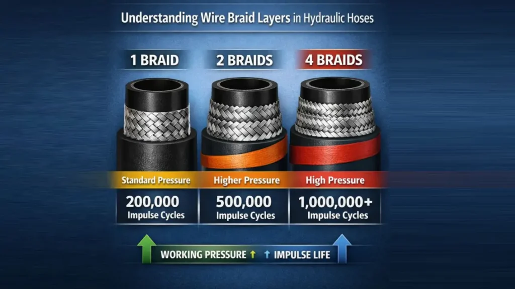 wire braid layer in hydraulic hoses