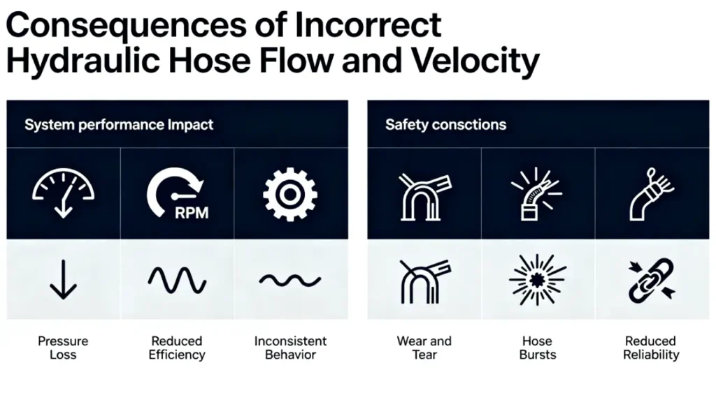 consequences of incorrect hydraulic hose flow and velocity