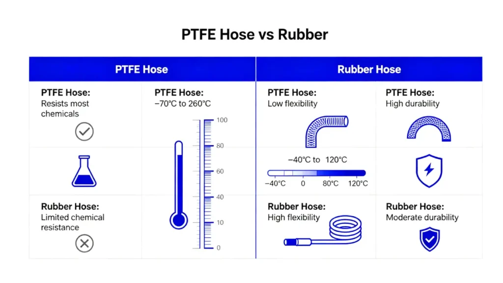 differences between ptfe hose and rubber hose